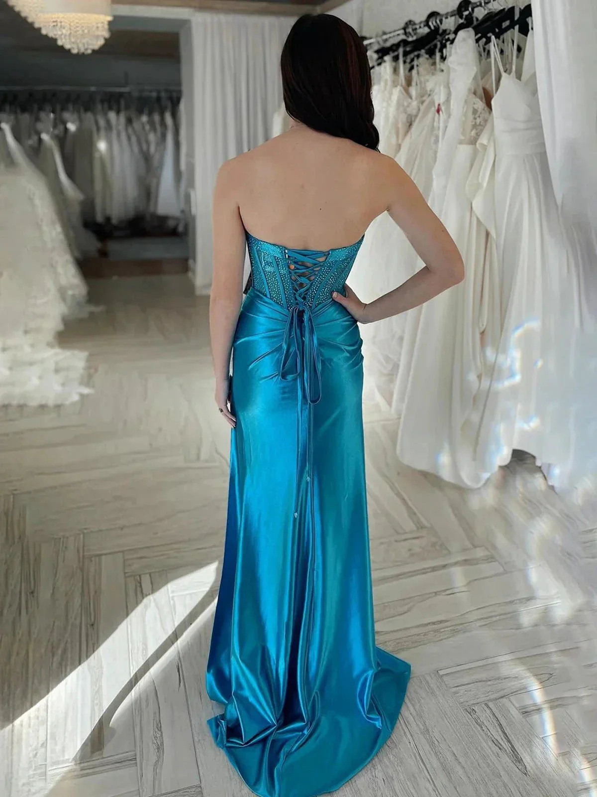 Joanni | Burgundy Beaded Sweetheart Mermaid Long Prom Dress - Image 7