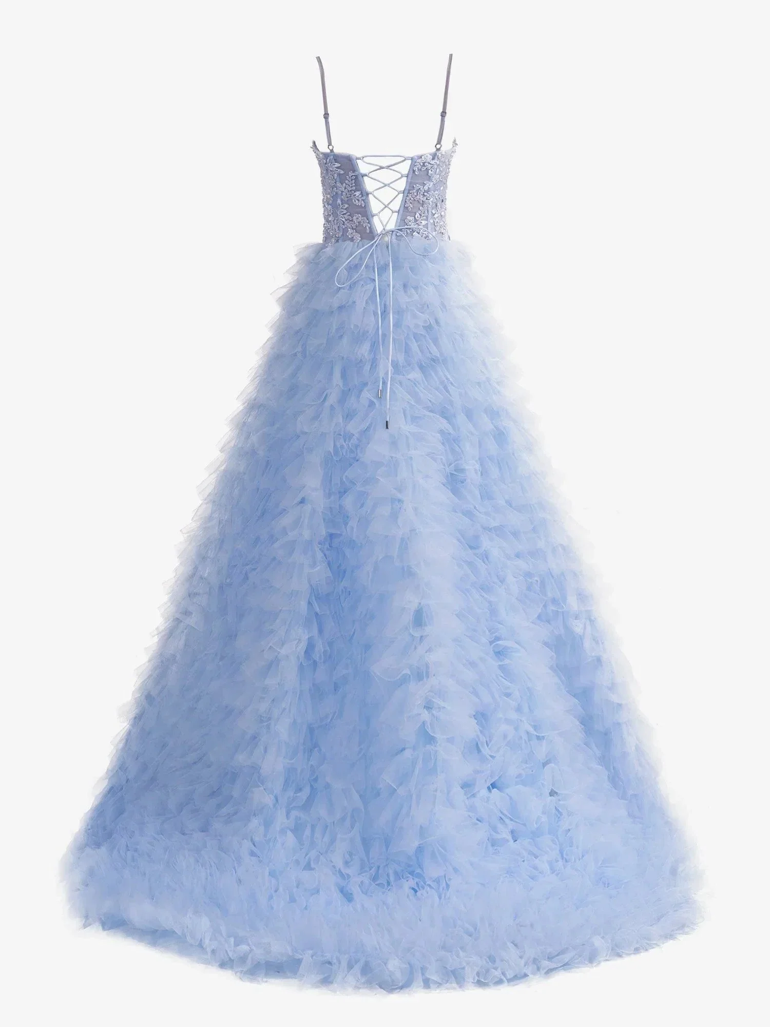 Jordan | Sky Blue A-Line Tiered Sequins Tulle Long Prom Dress - Image 8