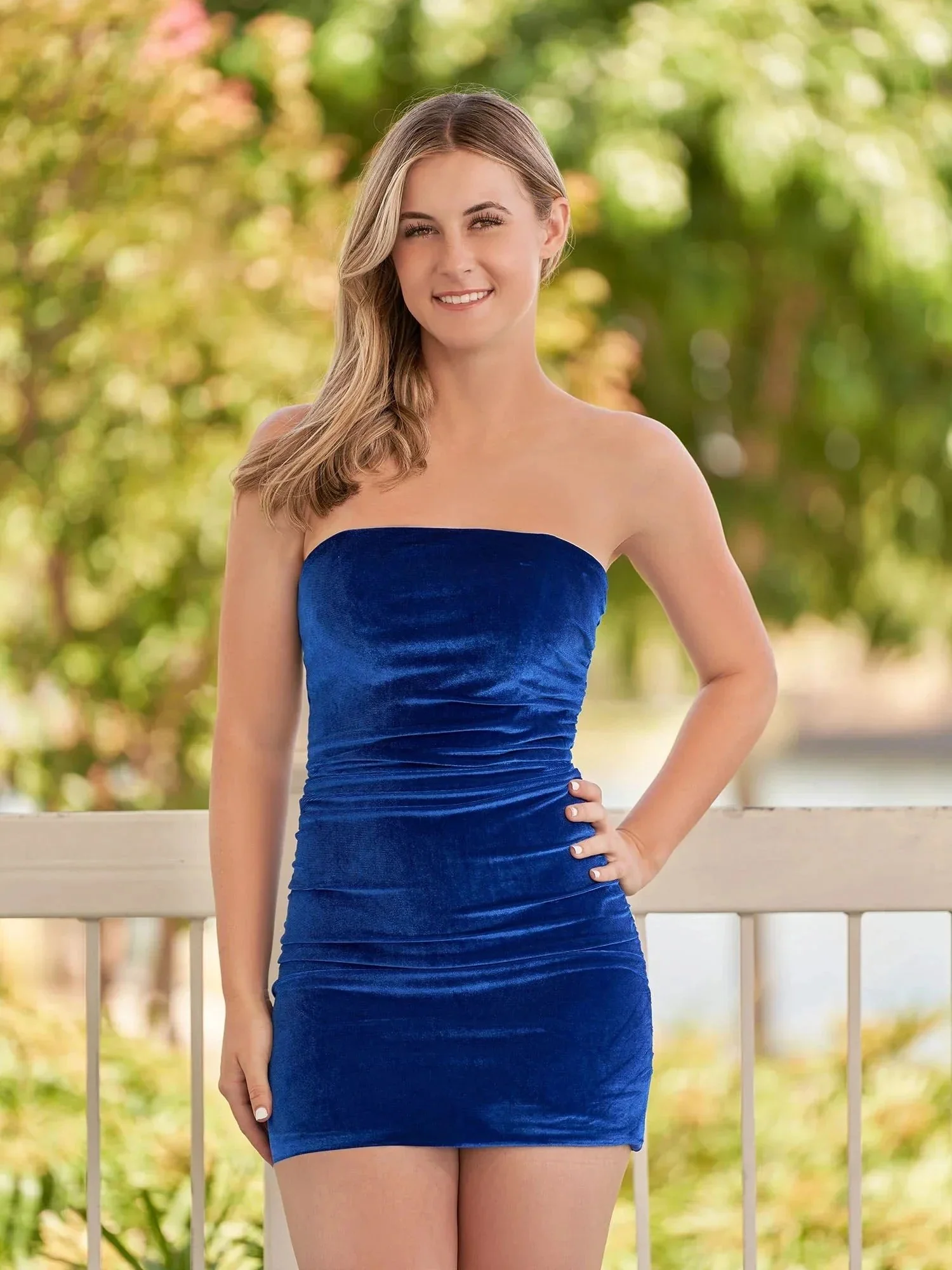 Bodycon Strapless Royal Blue Velvet Homecoming Dresses - Image 3