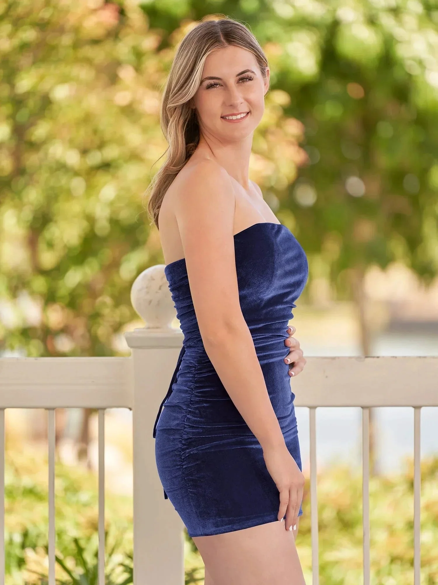 Bodycon Strapless Royal Blue Velvet Homecoming Dresses - Image 9