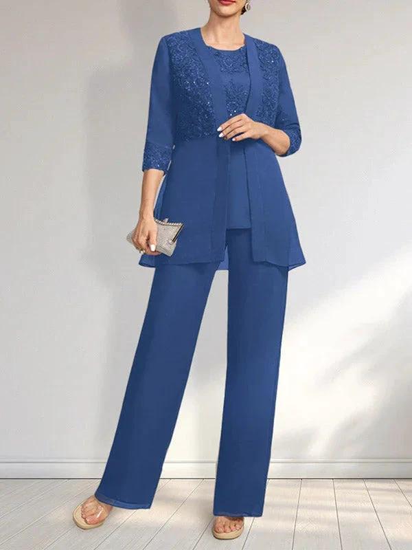 Jumpsuit/Pantsuit Separates Scoop Floor-Length Chiffon Lace Mother of the Bride Dress With Sequins - Image 13