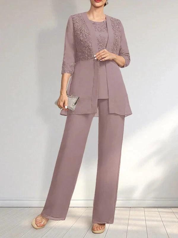 Jumpsuit/Pantsuit Separates Scoop Floor-Length Chiffon Lace Mother of the Bride Dress With Sequins - Image 16