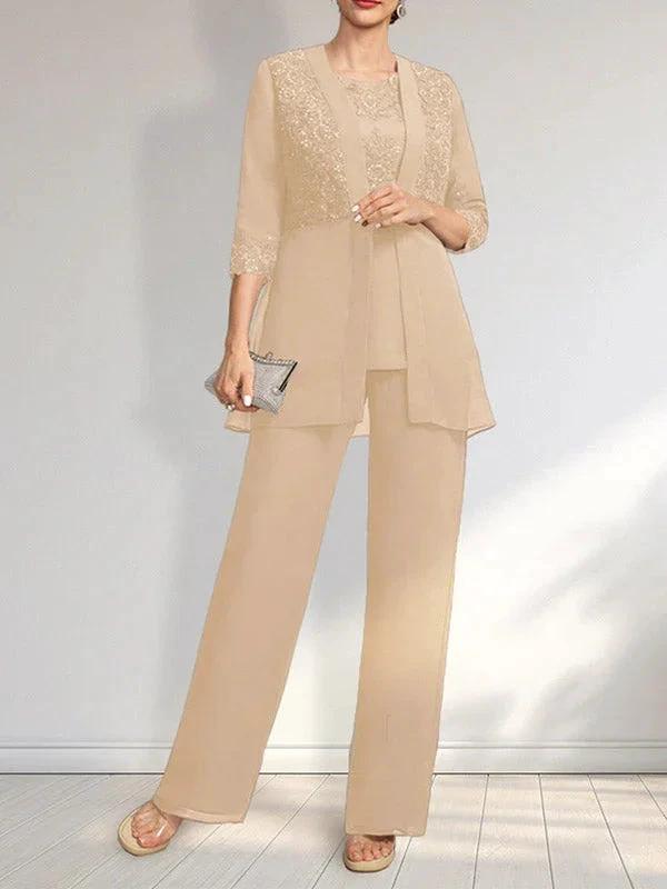 Jumpsuit/Pantsuit Separates Scoop Floor-Length Chiffon Lace Mother of the Bride Dress With Sequins - Image 17