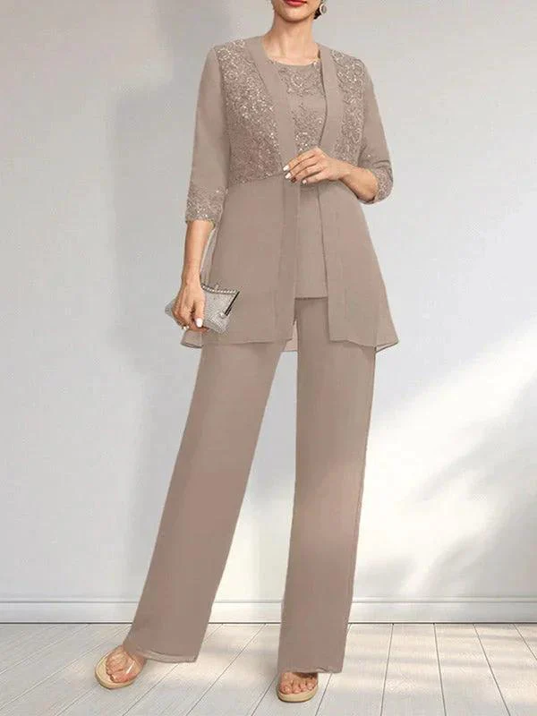Jumpsuit/Pantsuit Separates Scoop Floor-Length Chiffon Lace Mother of the Bride Dress With Sequins - Image 18
