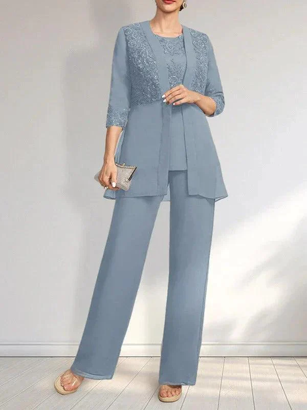Jumpsuit/Pantsuit Separates Scoop Floor-Length Chiffon Lace Mother of the Bride Dress With Sequins - Image 20