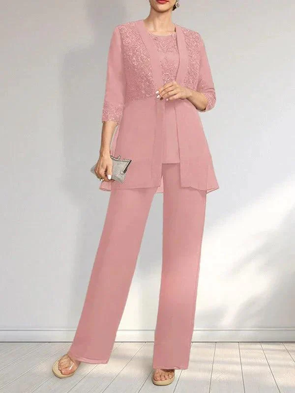 Jumpsuit/Pantsuit Separates Scoop Floor-Length Chiffon Lace Mother of the Bride Dress With Sequins - Image 23