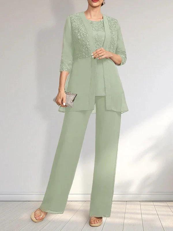 Jumpsuit/Pantsuit Separates Scoop Floor-Length Chiffon Lace Mother of the Bride Dress With Sequins - Image 34