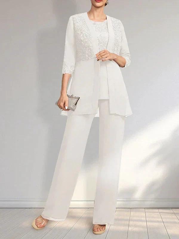 Jumpsuit/Pantsuit Separates Scoop Floor-Length Chiffon Lace Mother of the Bride Dress With Sequins - Image 35