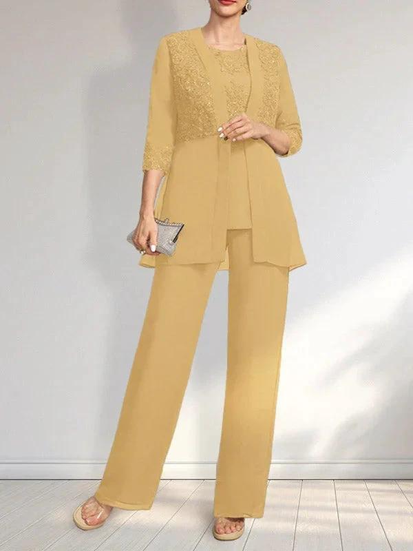 Jumpsuit/Pantsuit Separates Scoop Floor-Length Chiffon Lace Mother of the Bride Dress With Sequins - Image 36