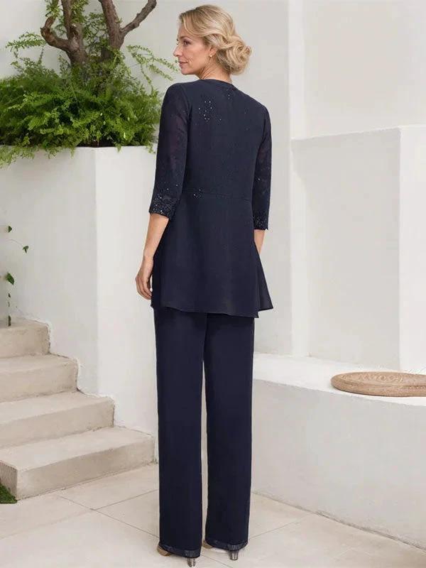 Jumpsuit/Pantsuit Separates Scoop Floor-Length Chiffon Lace Mother of the Bride Dress With Sequins - Image 6