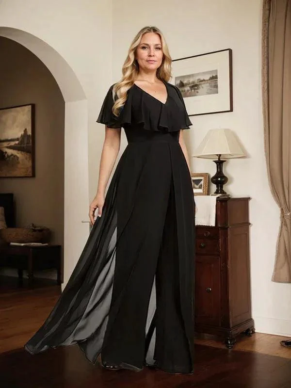 Jumpsuit/Pantsuit V-Neck Floor-Length Chiffon Evening Dress - Image 11
