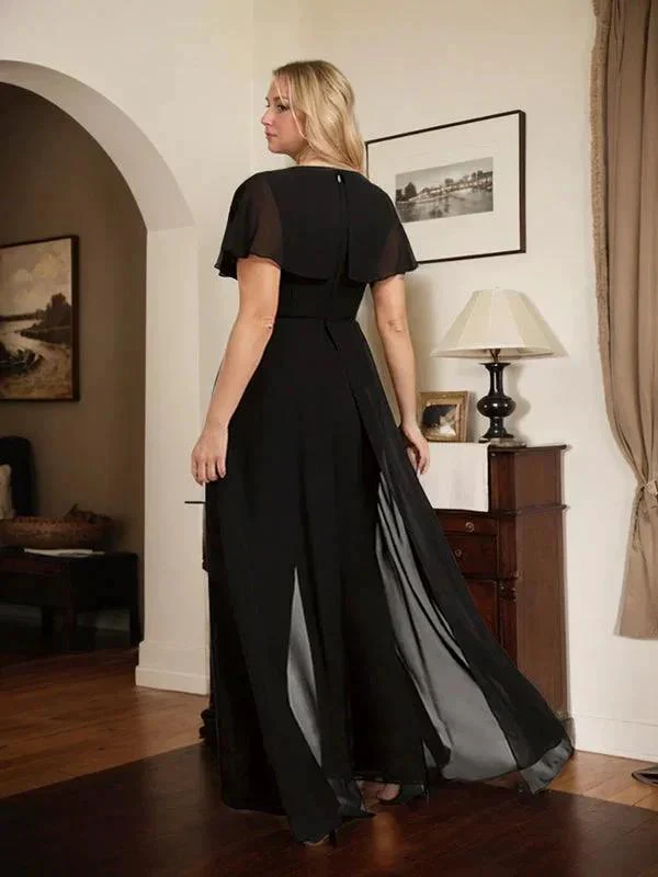 Jumpsuit/Pantsuit V-Neck Floor-Length Chiffon Evening Dress - Image 13