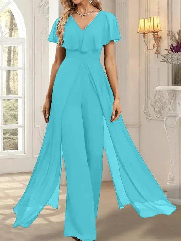 Jumpsuit/Pantsuit V-Neck Floor-Length Chiffon Evening Dress - Image 14