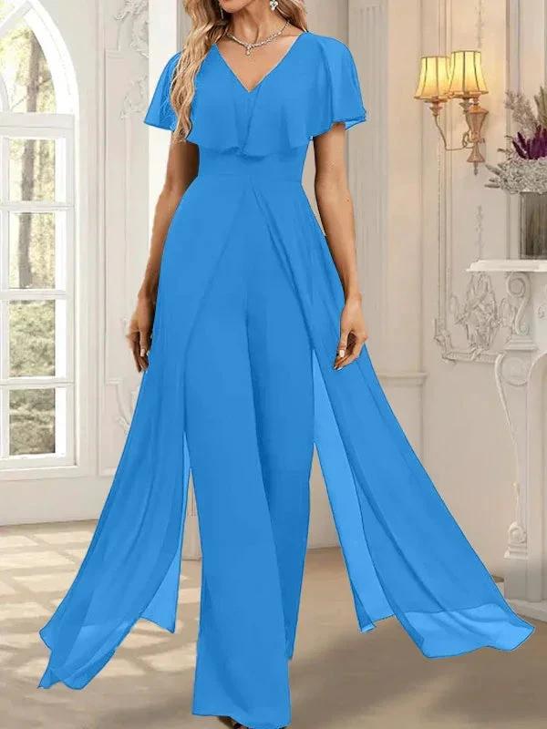Jumpsuit/Pantsuit V-Neck Floor-Length Chiffon Evening Dress - Image 16