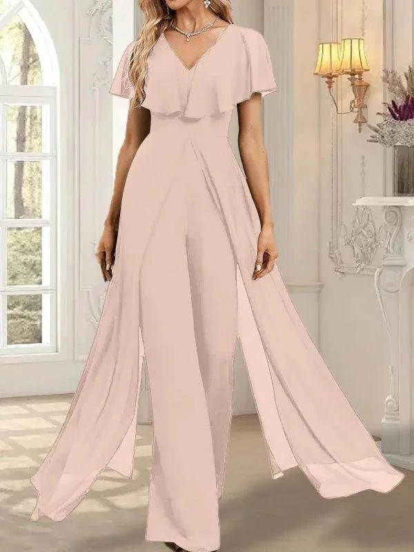 Jumpsuit/Pantsuit V-Neck Floor-Length Chiffon Evening Dress - Image 17