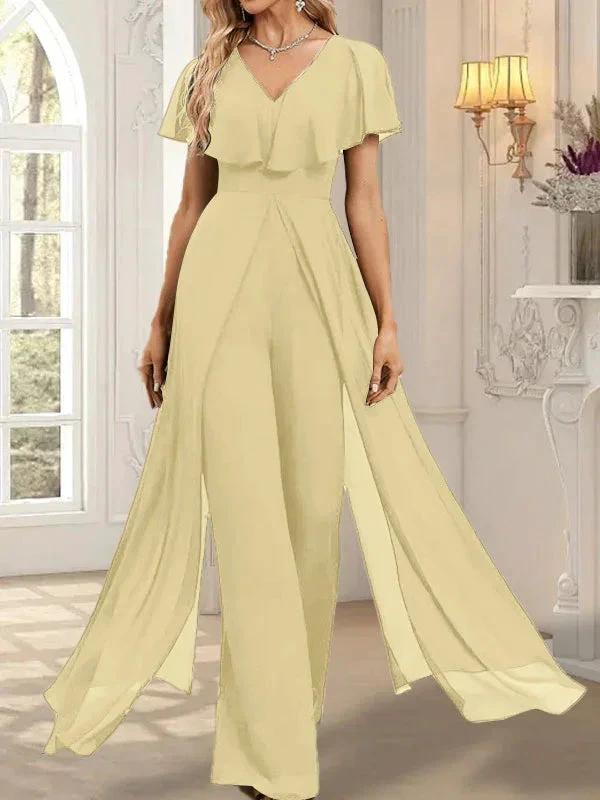 Jumpsuit/Pantsuit V-Neck Floor-Length Chiffon Evening Dress - Image 19