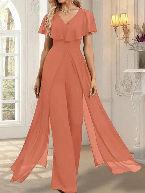 Jumpsuit/Pantsuit V-Neck Floor-Length Chiffon Evening Dress - Image 20