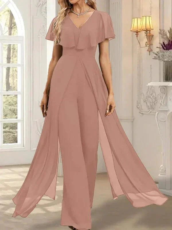 Jumpsuit/Pantsuit V-Neck Floor-Length Chiffon Evening Dress - Image 22