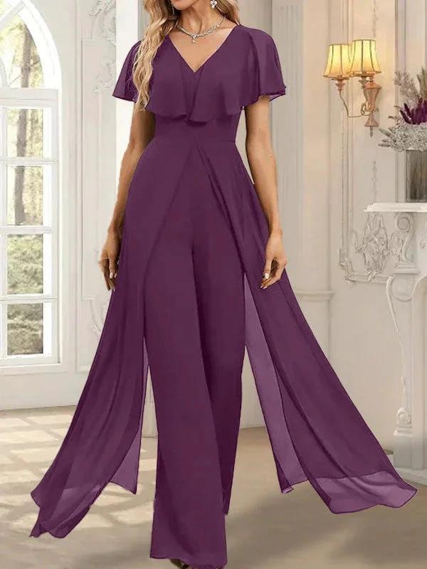 Jumpsuit/Pantsuit V-Neck Floor-Length Chiffon Evening Dress - Image 25