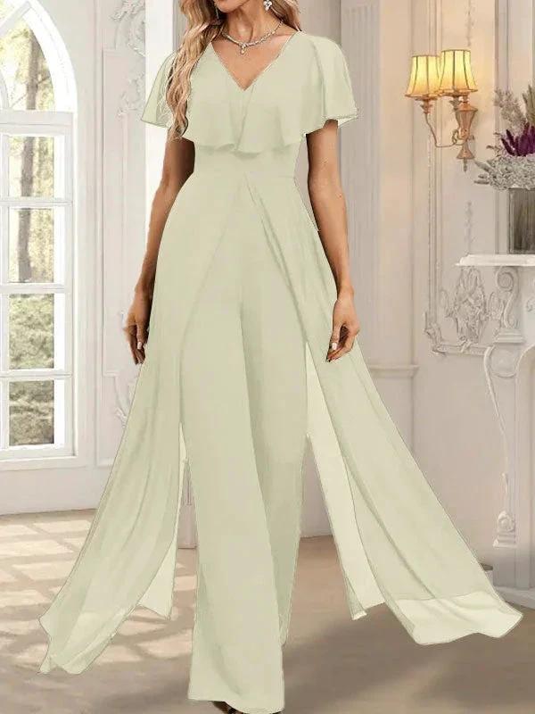 Jumpsuit/Pantsuit V-Neck Floor-Length Chiffon Evening Dress - Image 27