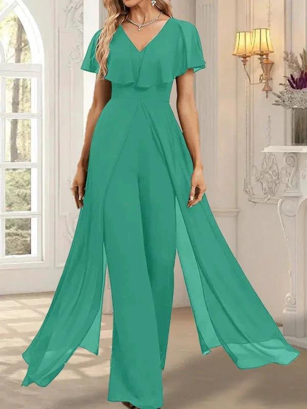 Jumpsuit/Pantsuit V-Neck Floor-Length Chiffon Evening Dress - Image 28