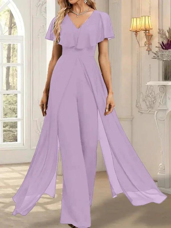 Jumpsuit/Pantsuit V-Neck Floor-Length Chiffon Evening Dress - Image 29