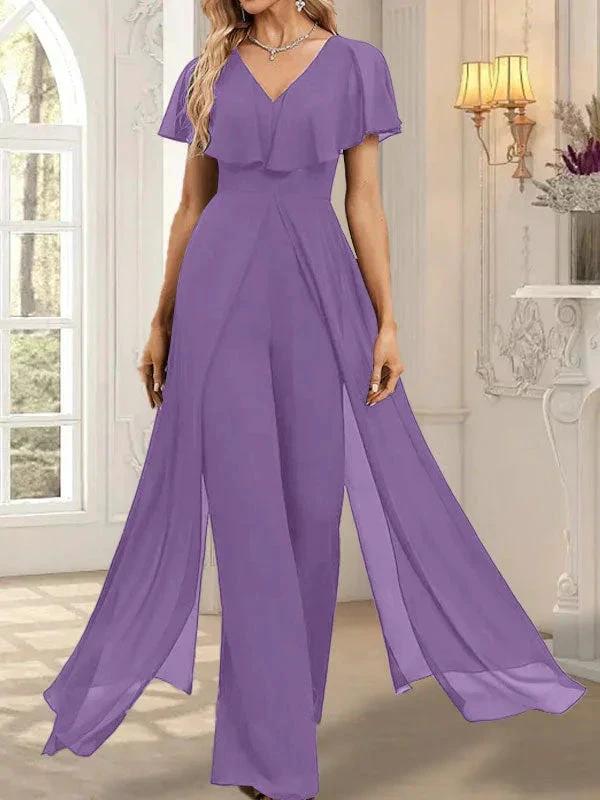 Jumpsuit/Pantsuit V-Neck Floor-Length Chiffon Evening Dress - Image 30