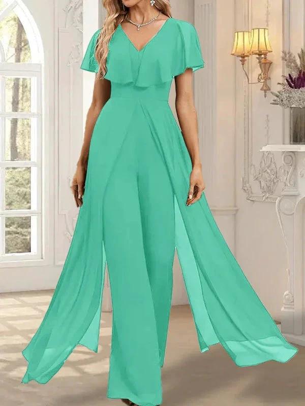 Jumpsuit/Pantsuit V-Neck Floor-Length Chiffon Evening Dress - Image 33