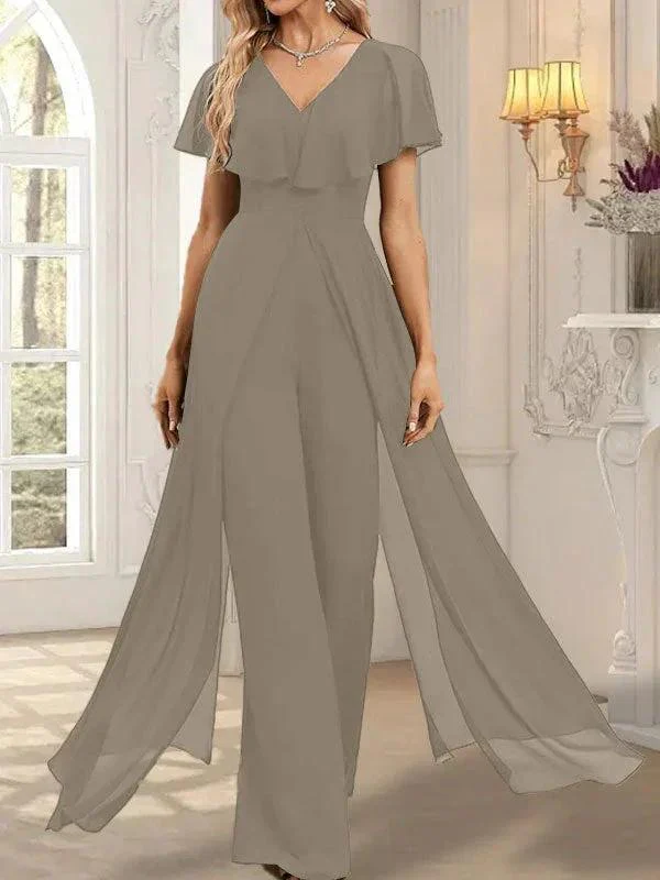 Jumpsuit/Pantsuit V-Neck Floor-Length Chiffon Evening Dress - Image 45