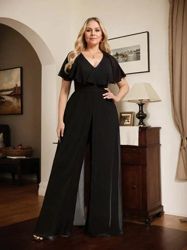 Jumpsuit/Pantsuit V-Neck Floor-Length Chiffon Evening Dress - Image 9