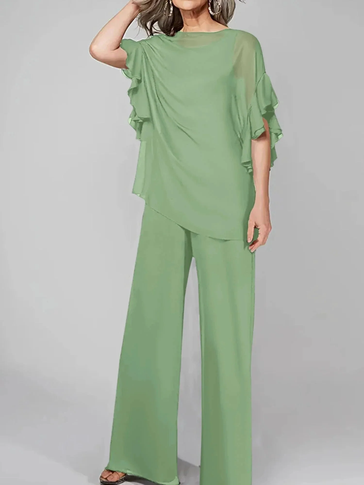 Jumpsuits Scoop Half Sleeves Chiffon Mother Of The Bride Pantsuits - Image 16