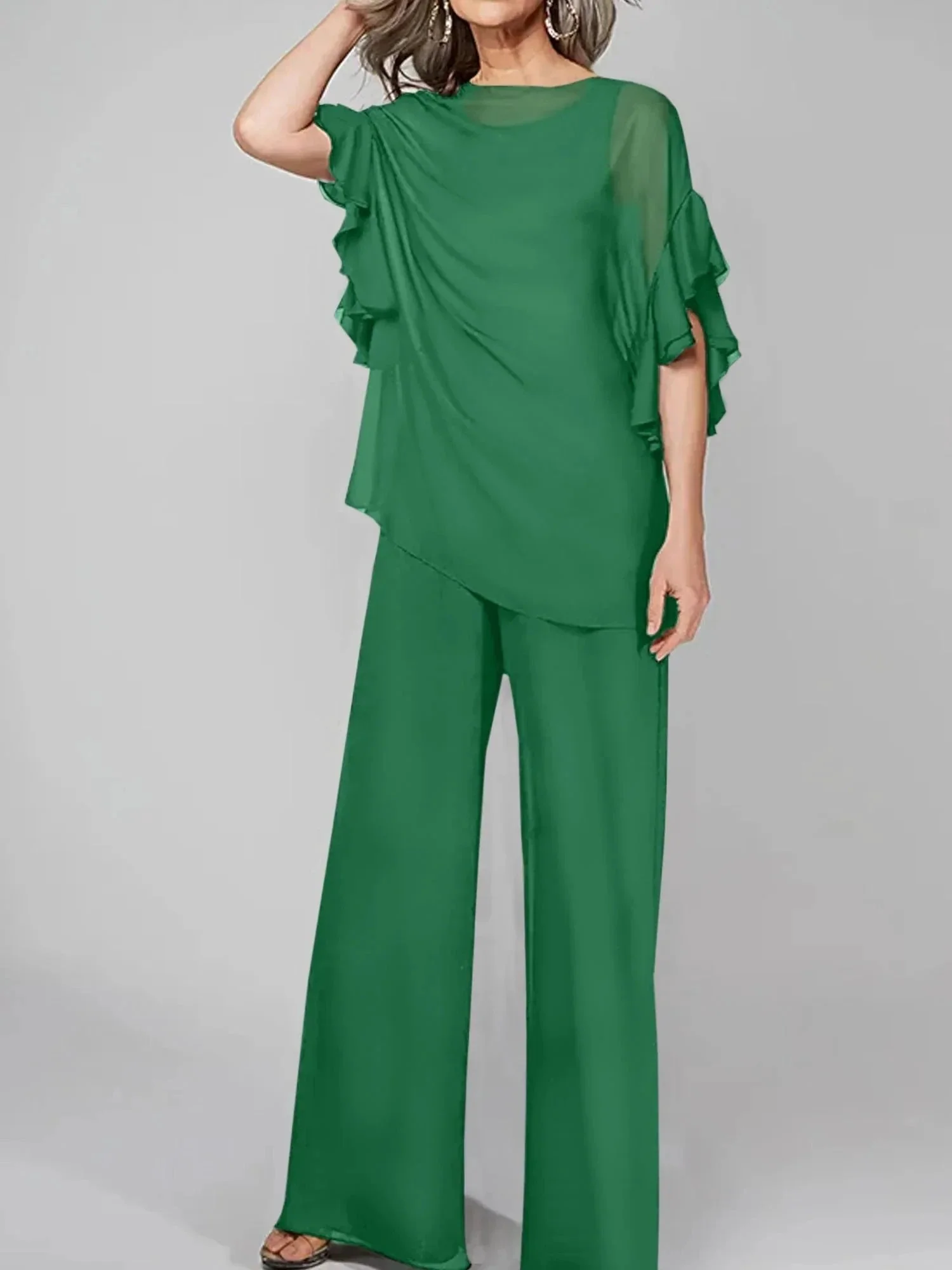 Jumpsuits Scoop Half Sleeves Chiffon Mother Of The Bride Pantsuits - Image 17