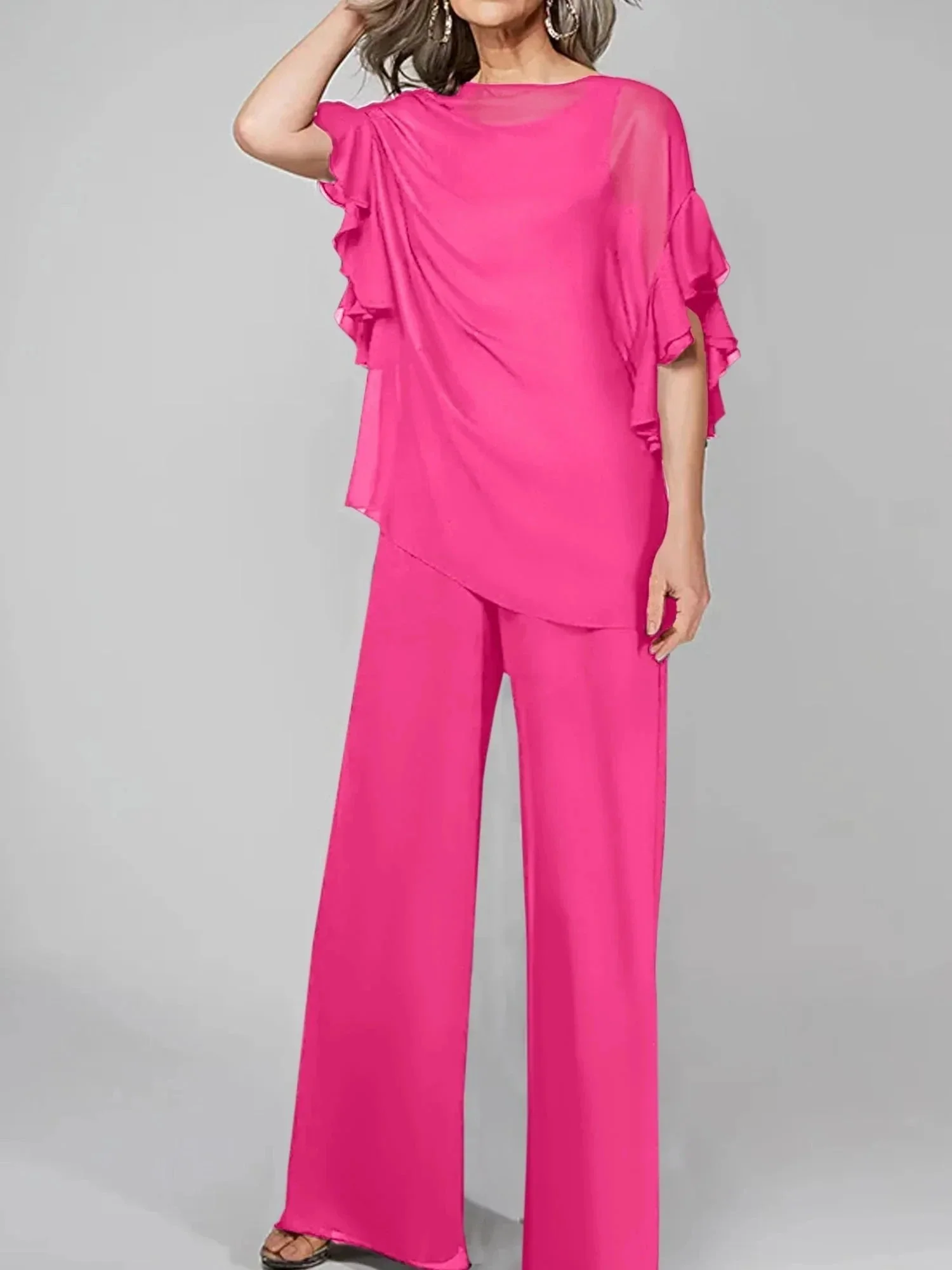 Jumpsuits Scoop Half Sleeves Chiffon Mother Of The Bride Pantsuits - Image 24