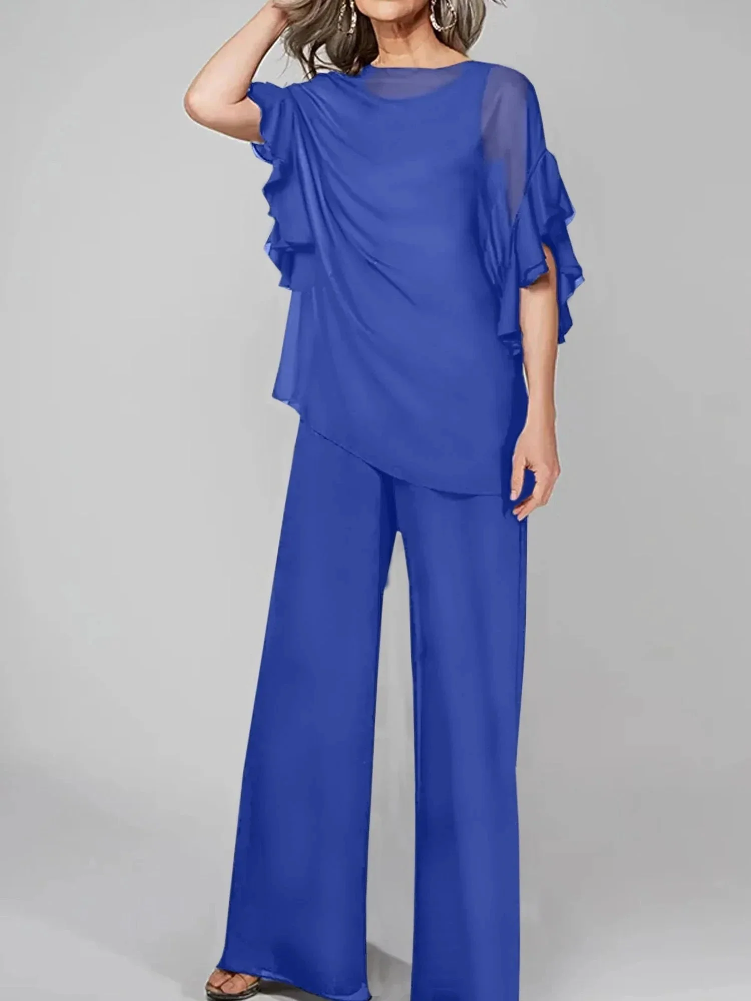 Jumpsuits Scoop Half Sleeves Chiffon Mother Of The Bride Pantsuits - Image 27