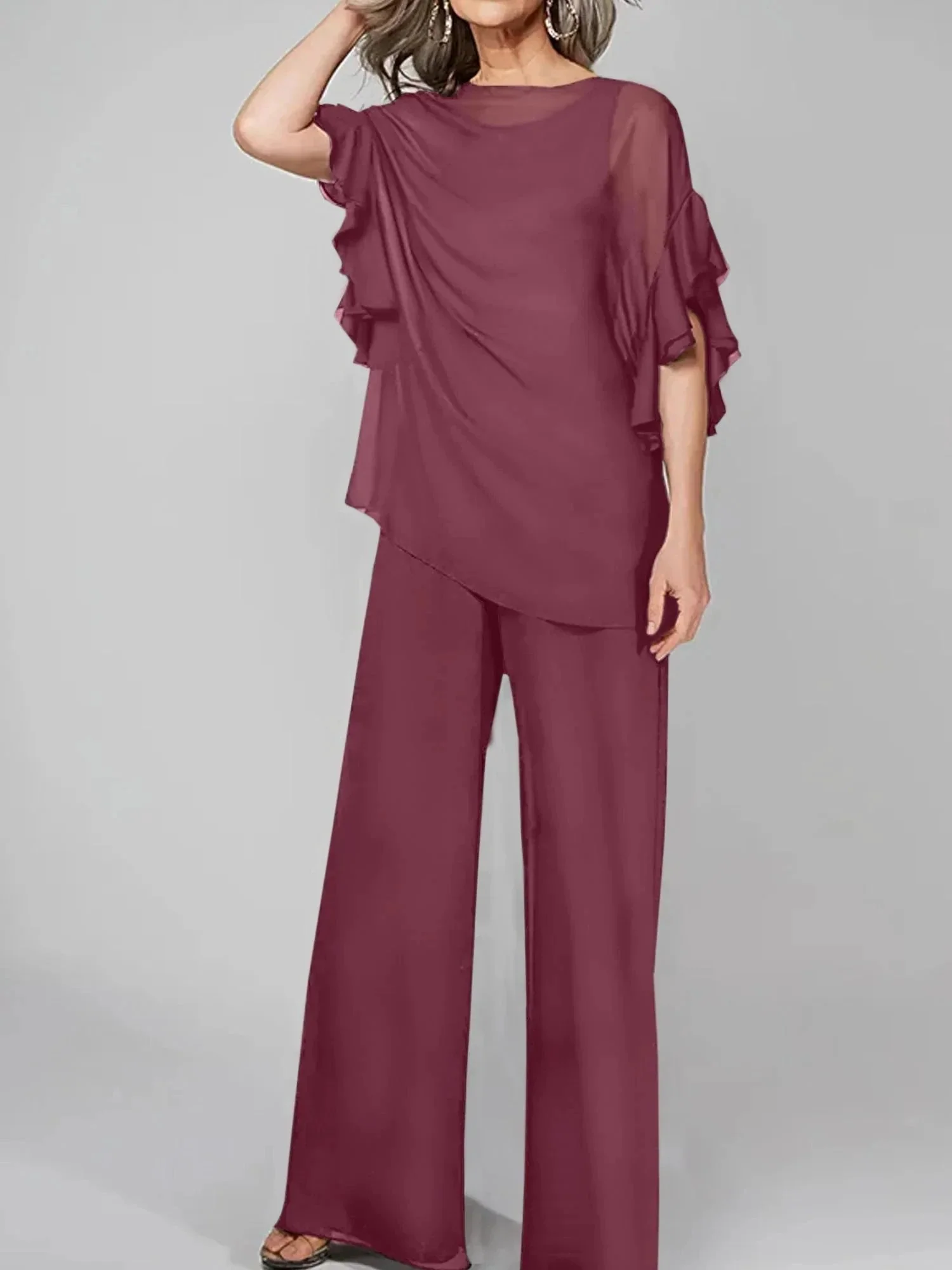 Jumpsuits Scoop Half Sleeves Chiffon Mother Of The Bride Pantsuits - Image 28