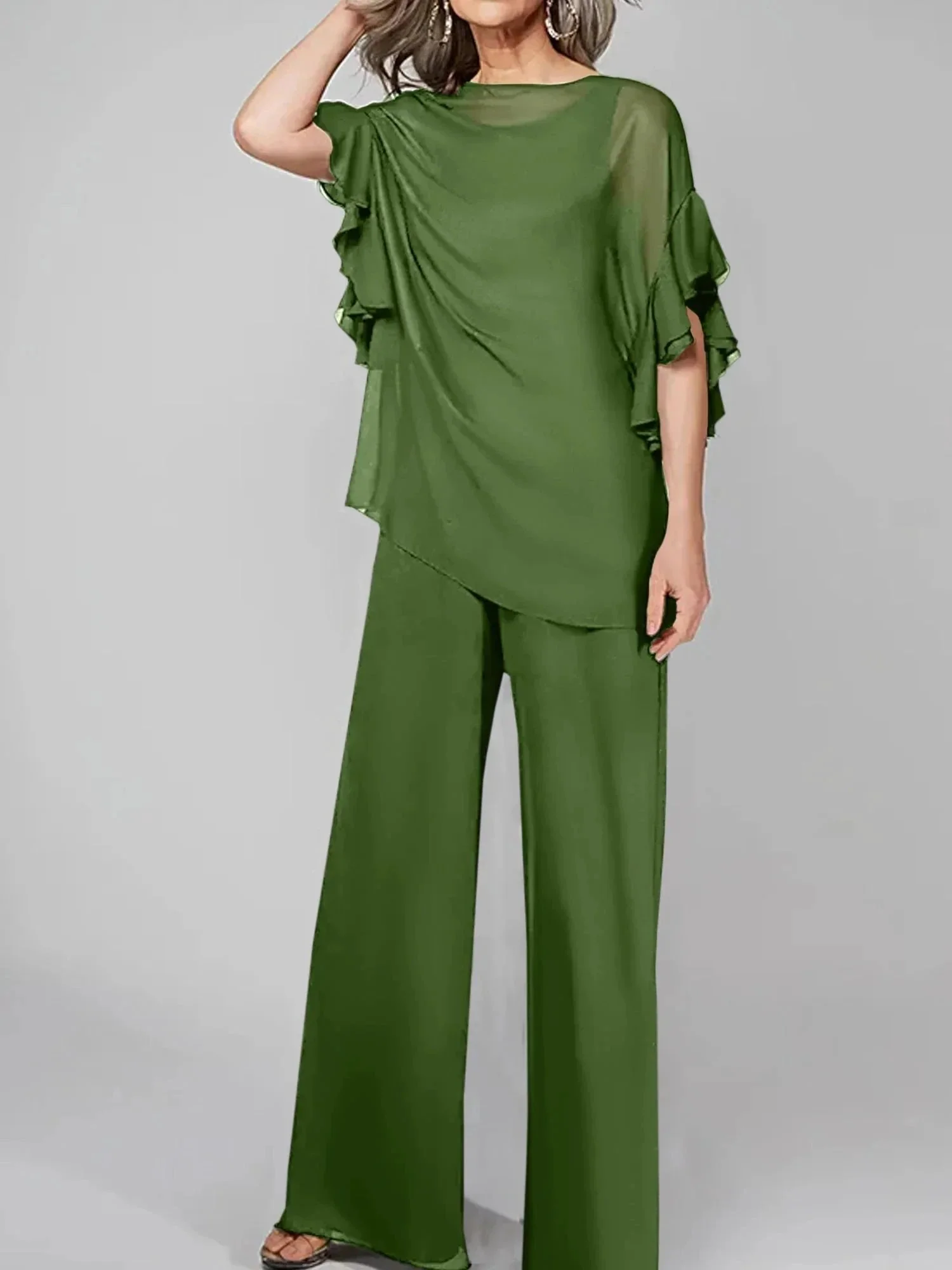 Jumpsuits Scoop Half Sleeves Chiffon Mother Of The Bride Pantsuits - Image 32