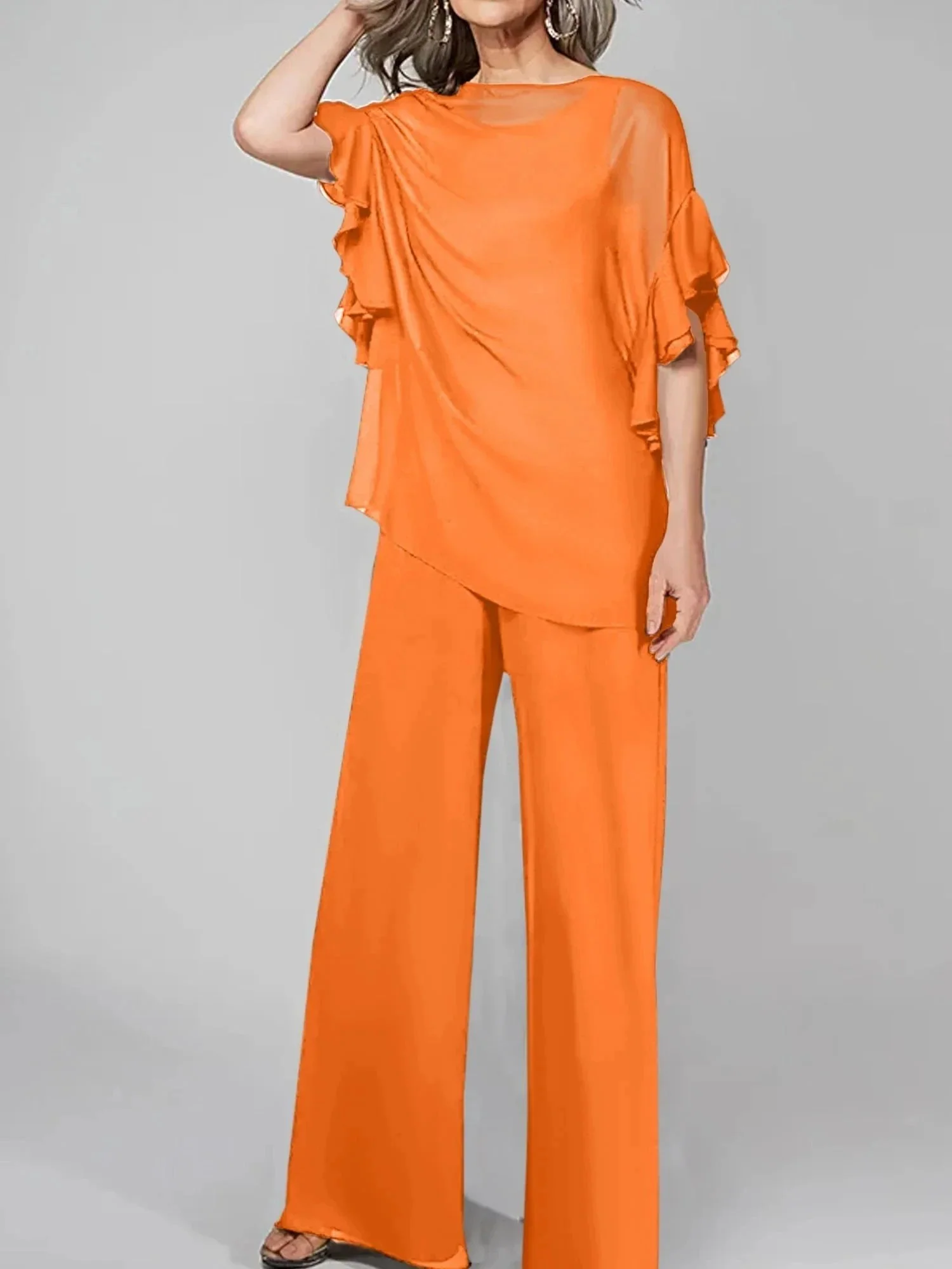 Jumpsuits Scoop Half Sleeves Chiffon Mother Of The Bride Pantsuits - Image 33