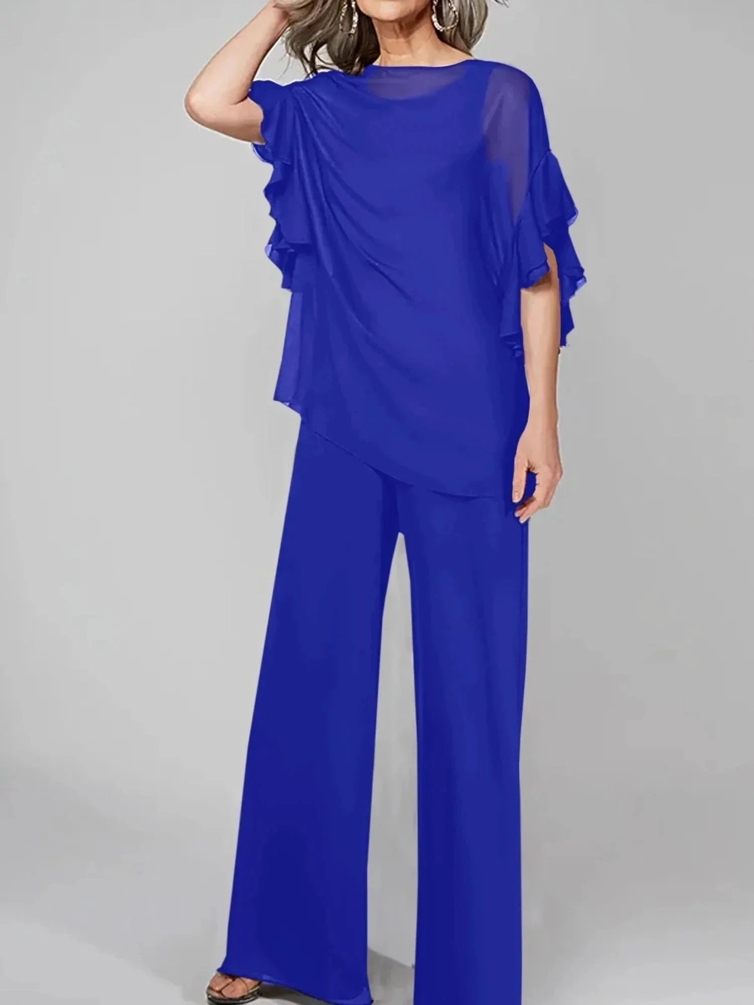 Jumpsuits Scoop Half Sleeves Chiffon Mother Of The Bride Pantsuits - Image 39