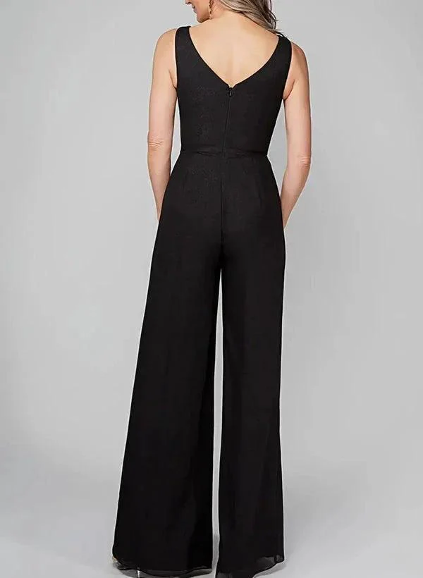 Jumpsuits Scoop Half Sleeves Chiffon Mother Of The Bride Pantsuits - Image 4