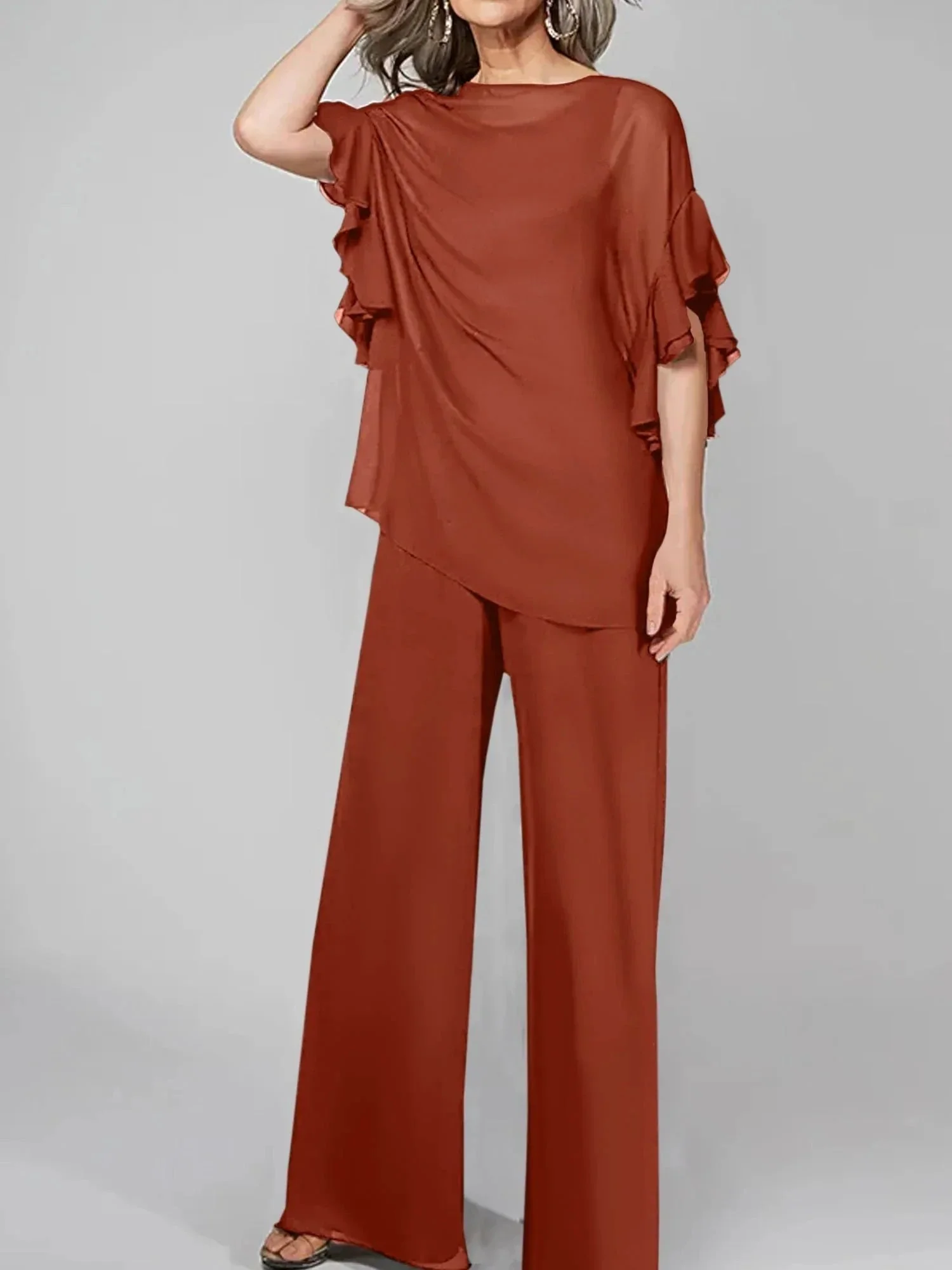 Jumpsuits Scoop Half Sleeves Chiffon Mother Of The Bride Pantsuits - Image 40