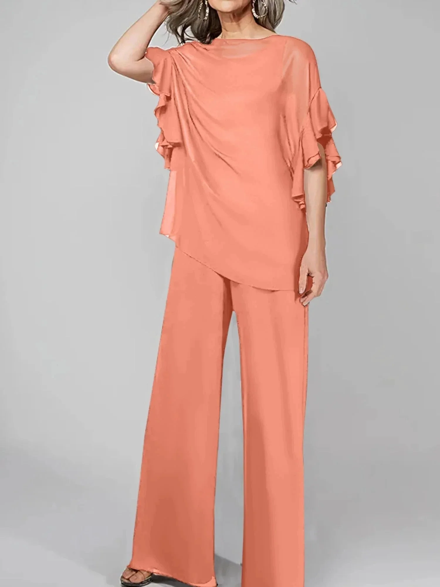 Jumpsuits Scoop Half Sleeves Chiffon Mother Of The Bride Pantsuits - Image 42