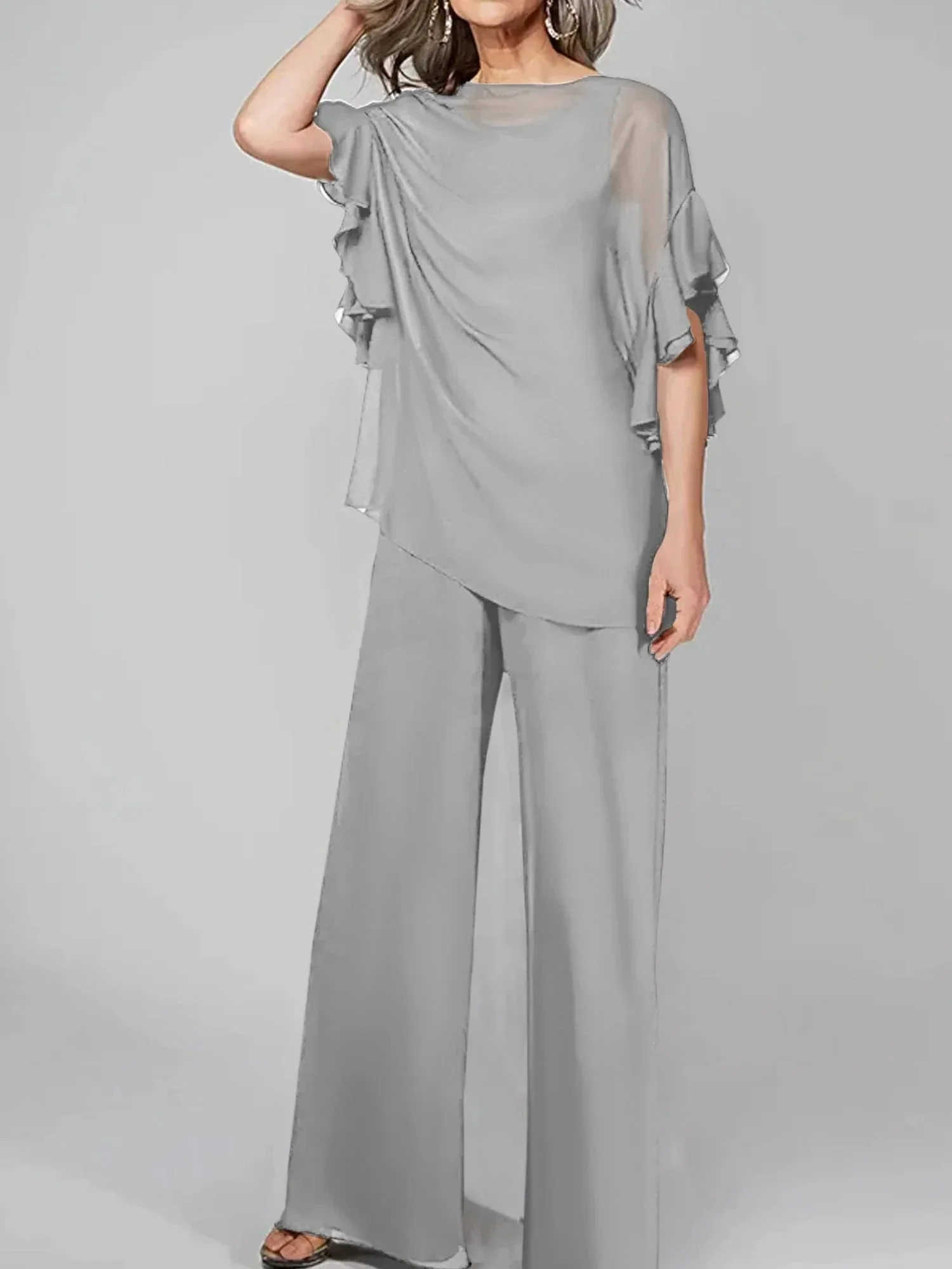Jumpsuits Scoop Half Sleeves Chiffon Mother Of The Bride Pantsuits - Image 43