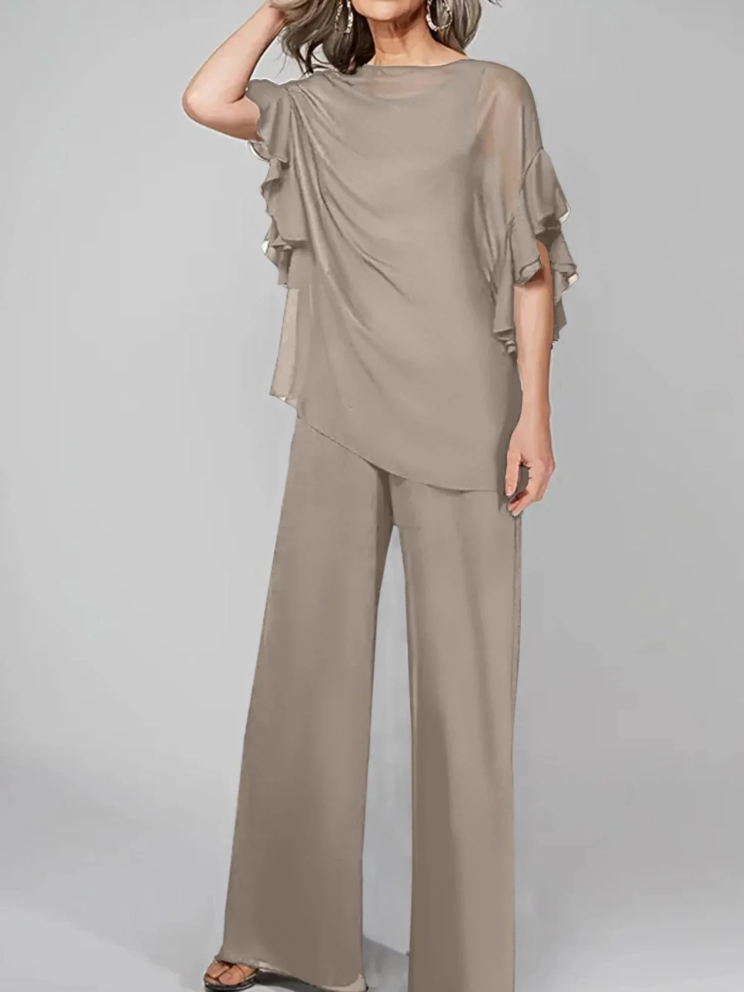 Jumpsuits Scoop Half Sleeves Chiffon Mother Of The Bride Pantsuits - Image 47
