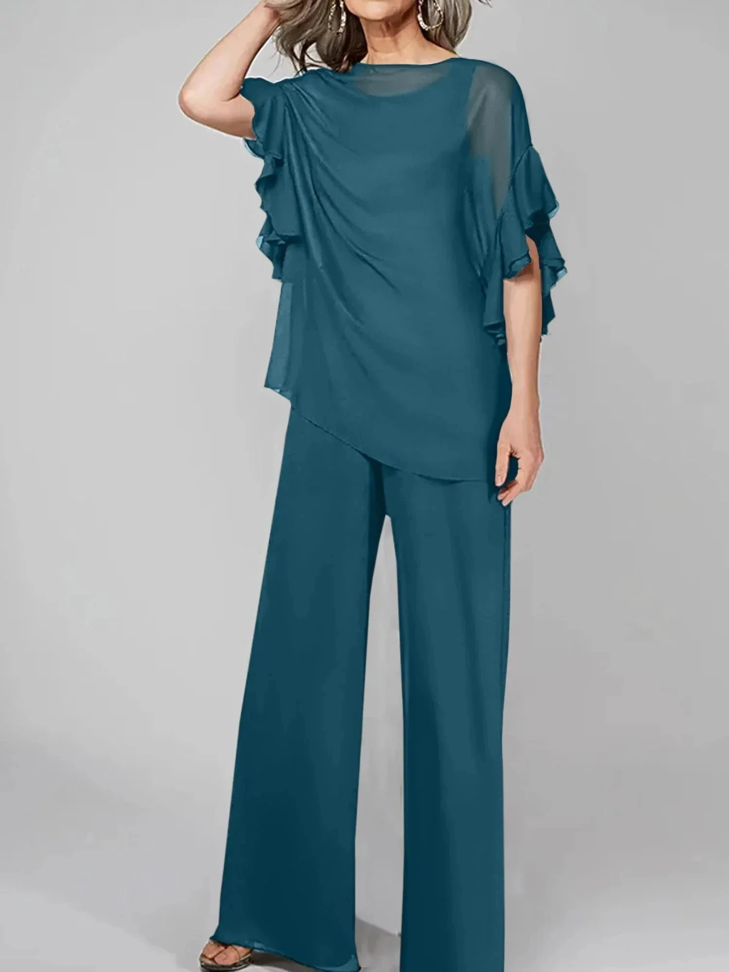 Jumpsuits Scoop Half Sleeves Chiffon Mother Of The Bride Pantsuits - Image 48