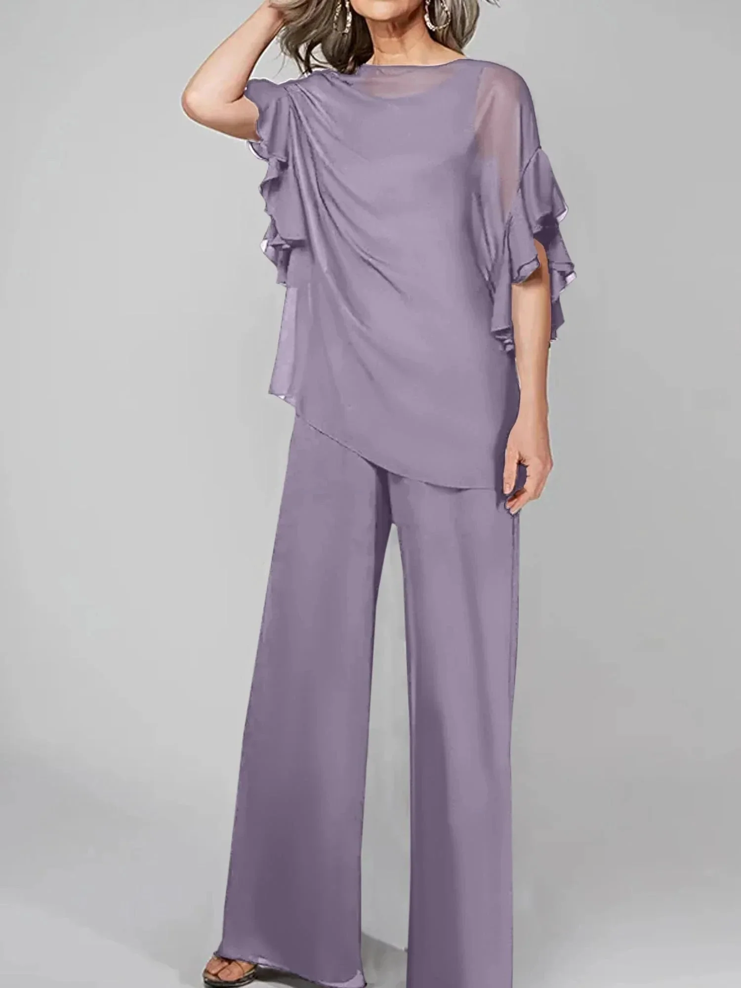 Jumpsuits Scoop Half Sleeves Chiffon Mother Of The Bride Pantsuits - Image 51
