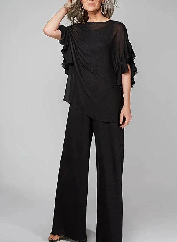 Jumpsuits Scoop Half Sleeves Chiffon Mother Of The Bride Pantsuits - Image 52