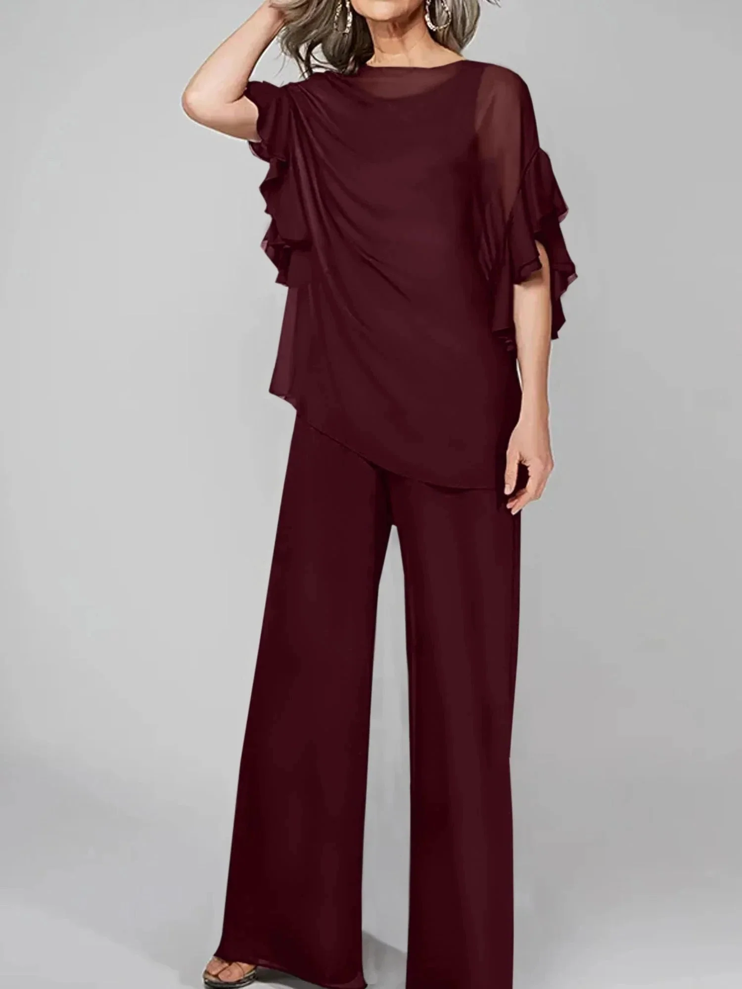 Jumpsuits Scoop Half Sleeves Chiffon Mother Of The Bride Pantsuits - Image 55