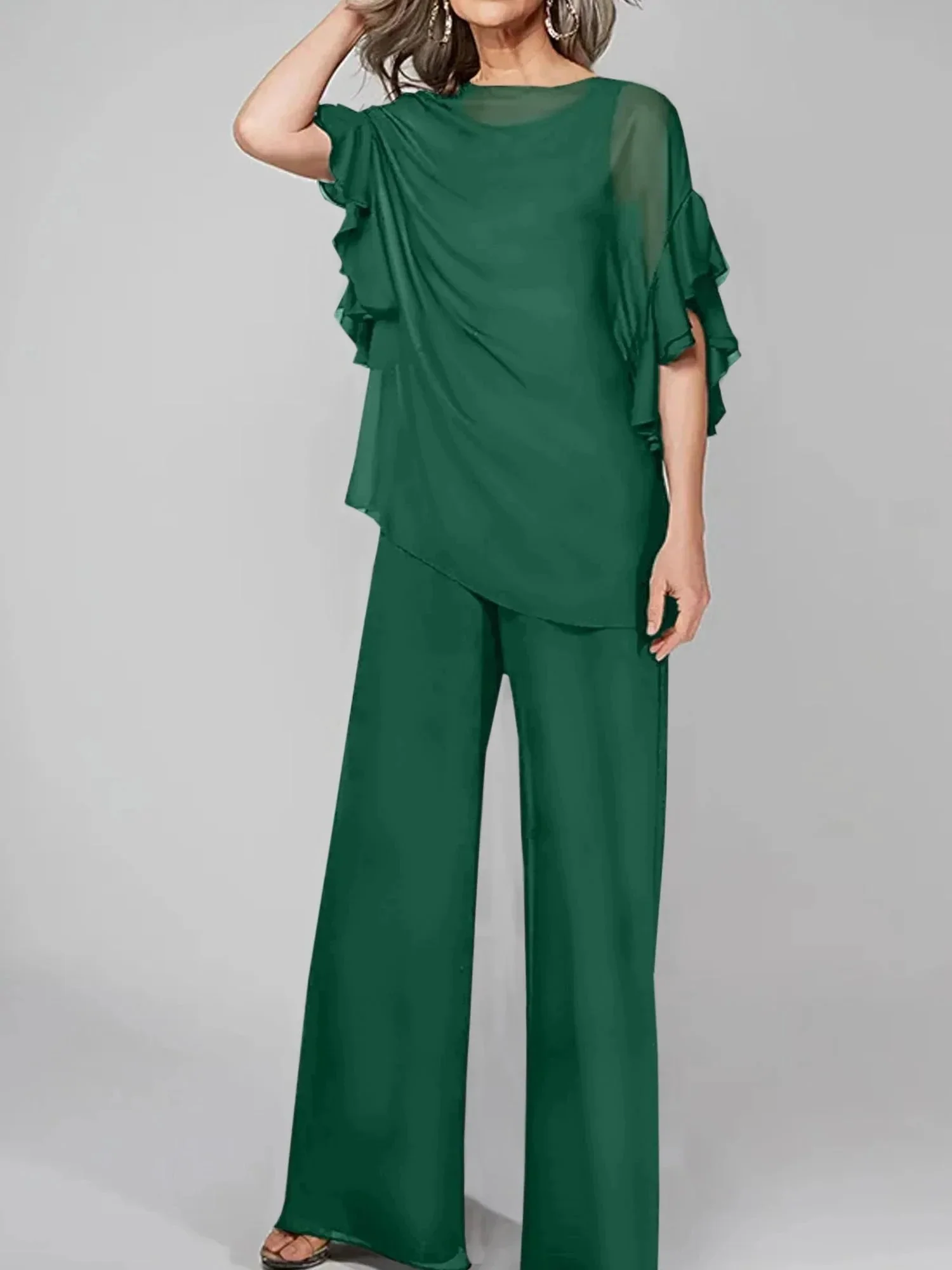 Jumpsuits Scoop Half Sleeves Chiffon Mother Of The Bride Pantsuits - Image 58