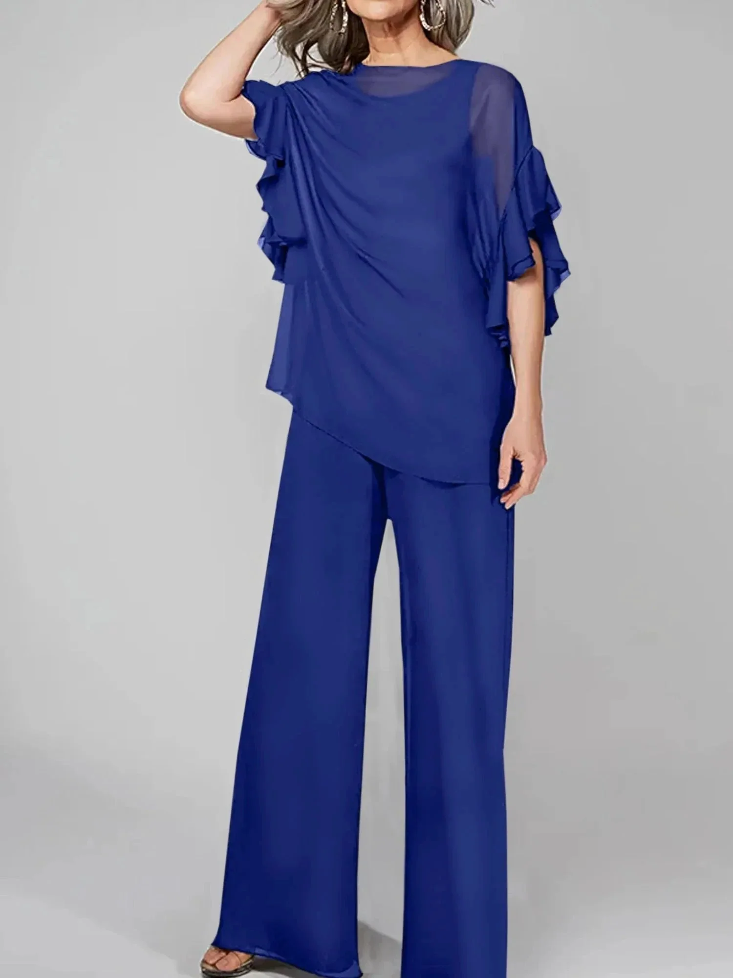Jumpsuits Scoop Half Sleeves Chiffon Mother Of The Bride Pantsuits - Image 59