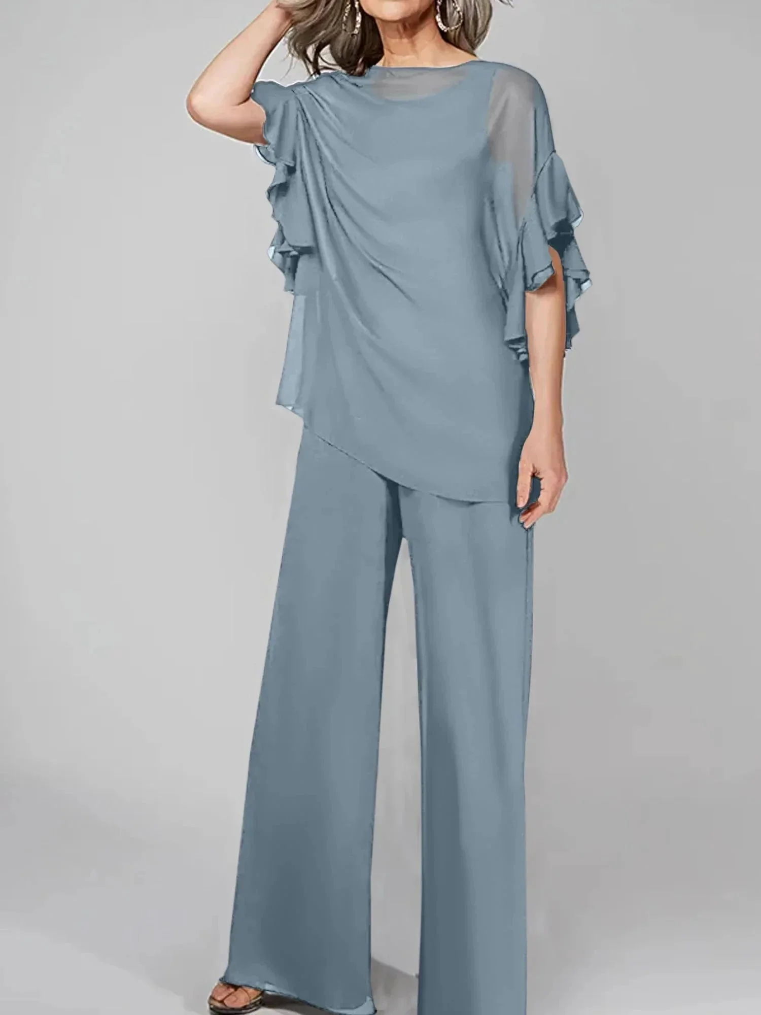Jumpsuits Scoop Half Sleeves Chiffon Mother Of The Bride Pantsuits - Image 60